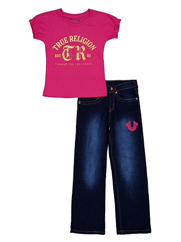 True Religion Girls' 2-Piece Knit Foil and Rhinestone Tee and Leila Jeans Set - CookiesKids.com