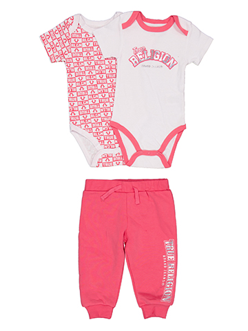True Religion Baby Girls' 3-Piece Metalic Print Bodysuit and Jogger Set - CookiesKids.com