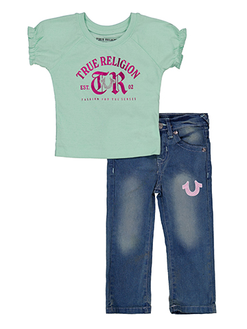 True Religion Baby Girls' Short Sleeve Knit Foil Font Tee and Jeans Set - CookiesKids.com
