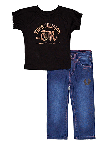 True Religion Baby Girls' Short Sleeve Knit Foil Font Tee and Jeans Set - CookiesKids.com