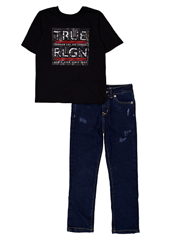 True Religion Boys' 2-Piece Puff Lettering Graphic T-Shirt and Jeans Set - CookiesKids.com