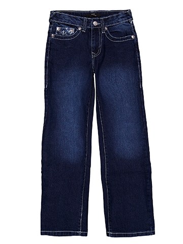 True Religion Boys' Logo Print Ricky Straight Leg Jeans with Rear Flap Pockets - CookiesKids.com