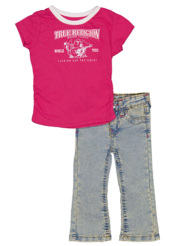 True Religion Baby Girls' World Tour Short Sleeve Graphic Tee and Skinny Jeans Set - CookiesKids.com