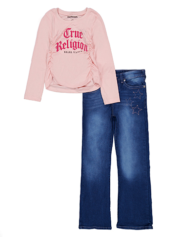 True Religion Girls' 2-Piece Long-Sleeve Tee and Joey Rhinestone Star Jeans Set - CookiesKids.com