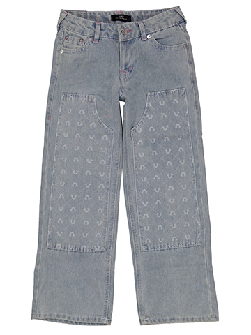 True Religion Girls' Leila Mid-Rise Wide-Leg Horseshoe Logo Carpenter Jeans - CookiesKids.com