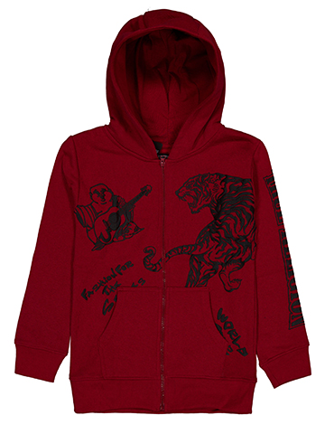 True Religion Boys' Zip-Up Fleece Buddha with Guitar and Tiger Hoodie - CookiesKids.com