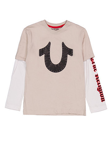 True Religion Boys' Long-Sleeve Layered Studded Logo Tee - CookiesKids.com