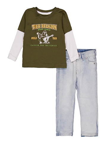 True Religion Baby Boys' World Tour Long-Sleeve Layered Graphic Tee and Jeans Set - CookiesKids.com