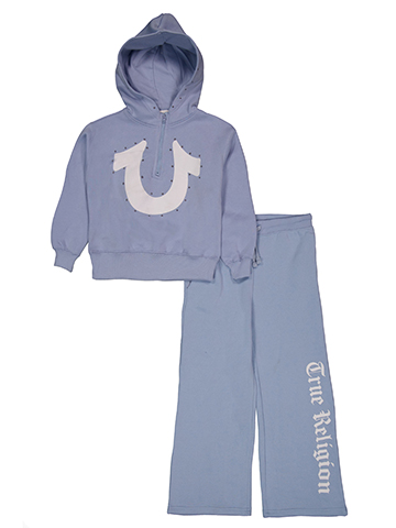 True Religion Girls' Horseshoe Rhinestud Quarter-Zip Hoodie and Sweatpant Set - CookiesKids.com