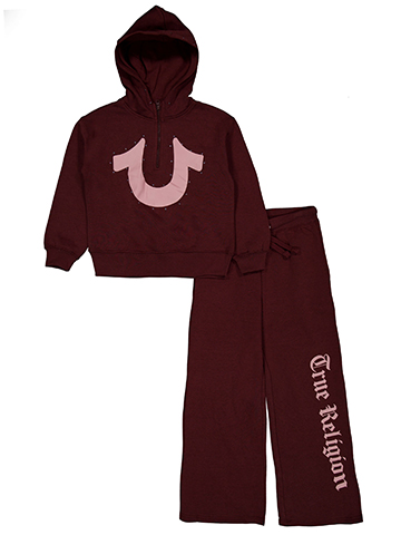 True Religion Girls' Horseshoe Rhinestud Quarter-Zip Hoodie and Sweatpant Set - CookiesKids.com