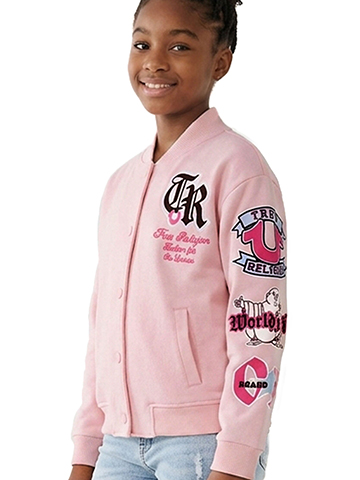 True Religion Girls' Embroidered Patch Snap Bomber Jacket - CookiesKids.com