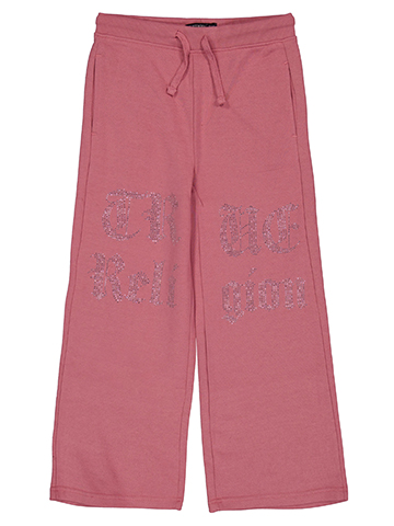 True Religion Girls' Wide-Leg Fleece Sweatpants with Rhinestone Logo - CookiesKids.com
