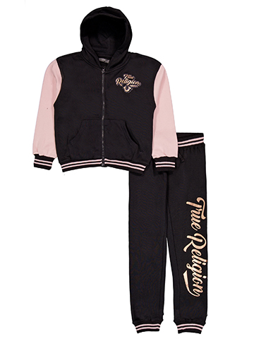 True Religion Girls' Foil & Rhinestone Logo Varsity Hoodie and Jogger Set - CookiesKids.com