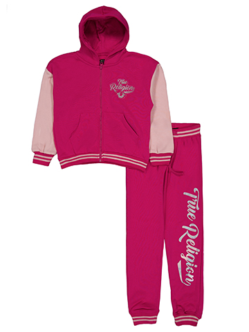 True Religion Girls' Foil & Rhinestone Logo Varsity Hoodie and Jogger Set - CookiesKids.com