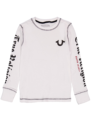 True Religion Boys' Long Sleeve Puff Waffel Gothic Print Logo Tee - CookiesKids.com