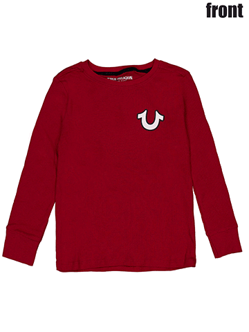 True Religion Boys' Long-Sleeve Embroidered Logo Puff Waffel T-Shirt - CookiesKids.com