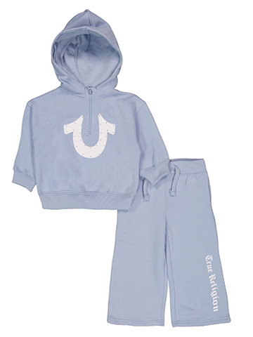 True Religion Baby Girls' 2-Piece Quarter Zip Horseshoe Logo Hoodie and Jogger Set - CookiesKids.com