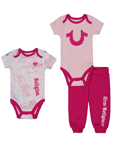 True Religion Baby Girls' 3-Piece Short Sleeve Bodysuits and Joggers Set - CookiesKids.com