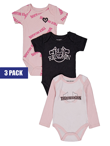 True Religion Baby Girls' 3-Pack Baby Horseshoe Logo Bodysuits Set - CookiesKids.com