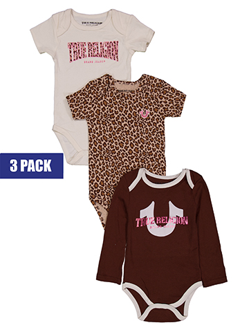 True Religion Baby Girls' 3-Pack Leopard Print and Pink Foil Bodysuits Set - CookiesKids.com