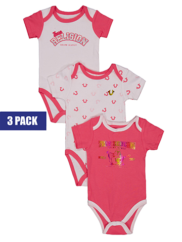 True Religion Baby Girls' 3-Pack Short Sleeve Rainbow Foil Bodysuits Set - CookiesKids.com