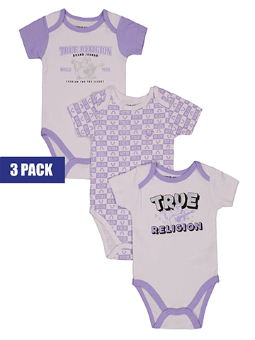 True Religion Baby Girls' 3-Pack Short Sleeve Brand Logo Bodysuits Set - CookiesKids.com