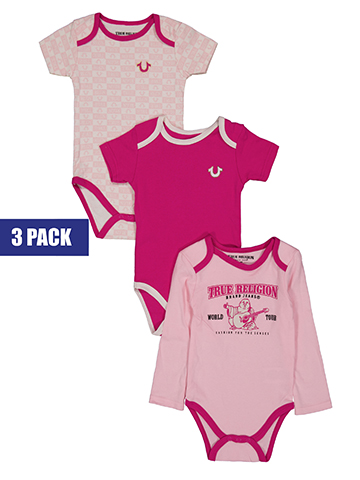 True Religion Baby Girls' 3-Pack Mixed Sleeves Brand Logo Bodysuits Set - CookiesKids.com
