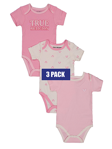 True Religion Baby Girls' 3-Pack Short Sleeve Logo Bodysuits Set - CookiesKids.com