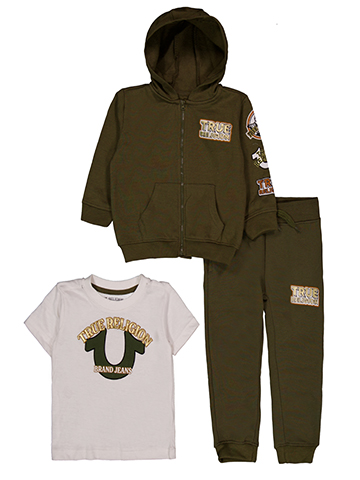 True Religion Baby Boys' 3-Piece Short Sleeve Tee, Full-Zip Patch Hoodie and Joggers Set - CookiesKids.com