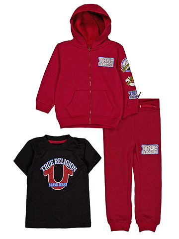True Religion Baby Boys' 3-Piece Short Sleeve Tee, Full-Zip Patch Hoodie and Joggers Set - CookiesKids.com