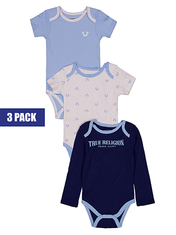 True Religion Baby Boys' 3-Pack Mixed Sleeve Logo Bodysuits - CookiesKids.com