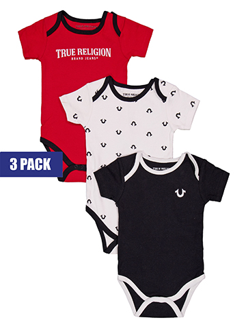 True Religion Baby Boys' 3-Pack Short Sleeve Logo Bodysuits Set - CookiesKids.com