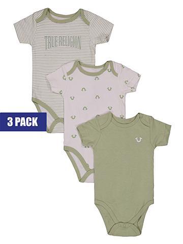 True Religion Baby Boys' 3-Pack Short-Sleeve Logo Bodysuits Set - CookiesKids.com