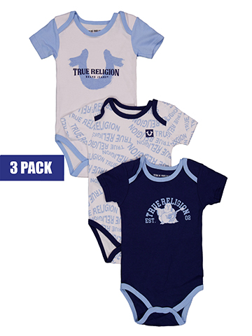True Religion Baby Boys' 3-Pack Short Sleeve Logo Bodysuits - CookiesKids.com