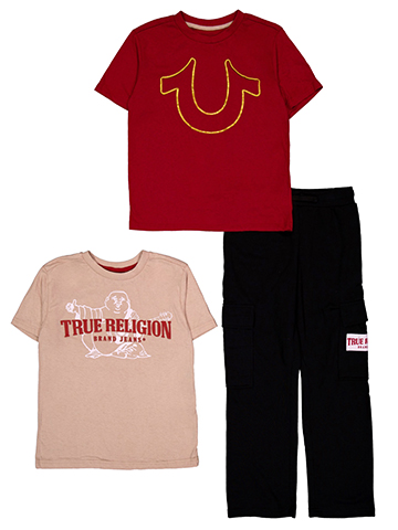 True Religion Boys' Three-Piece Short Sleeve Tees and Cargo Sweatpants Set - CookiesKids.com