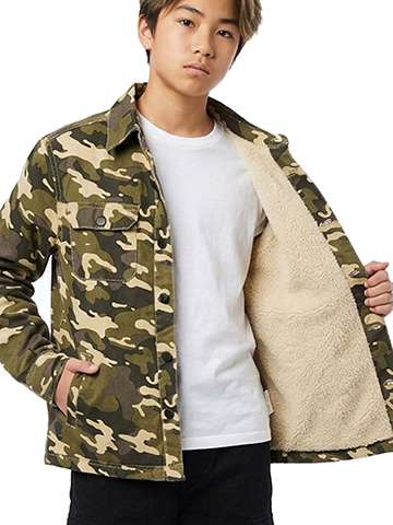 Joe's Jeans Boys' Front Snap Sherpa Lined Woodland Camouflage Utility Jacket - CookiesKids.com