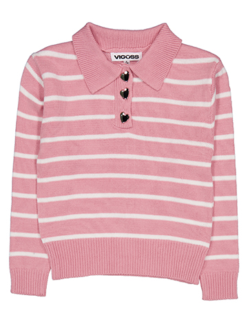 Vigoss Girls' Striped Collared Knit Pullover Sweater - CookiesKids.com