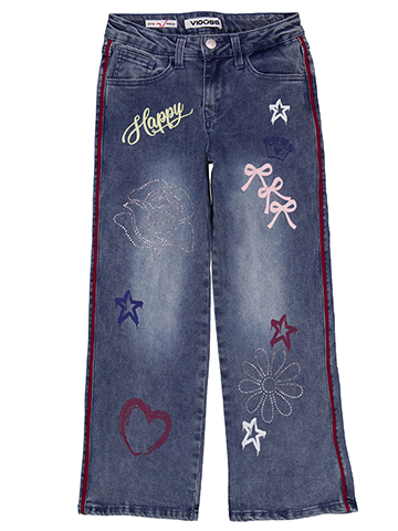 Vigoss Girls' Embellished Stud Embellished Jeans with Trim - CookiesKids.com