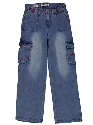 Vigoss Girls' Cargo Jeans with Embroidered Knit Details - CookiesKids.com
