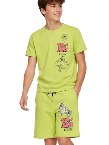 Tom & Jerry Boys' Forever Foes White and Lime Shorts Outfit - CookiesKids.com