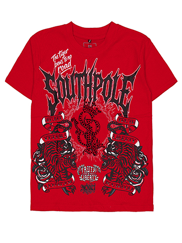 Southpole Boys' Short-Sleeve Tiger and Floral Rhinestone Logo Graphic T-Shirt - CookiesKids.com