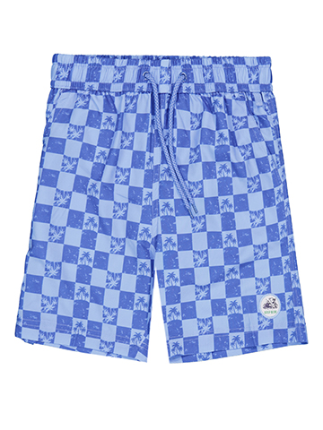 Deep Blue Boys' Checkered Palm Print Swim Shorts - CookiesKids.com