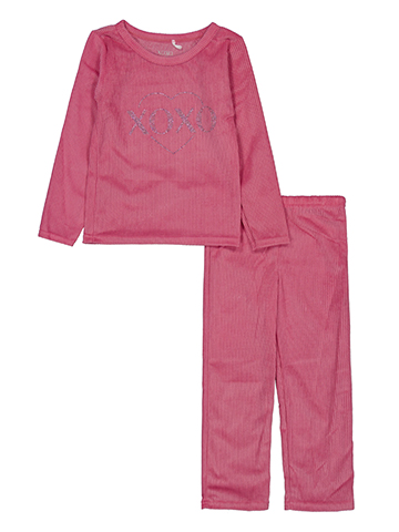 XOXO Girls' Rhinestone Heart Embroidered Ribbed Pajama Set - CookiesKids.com