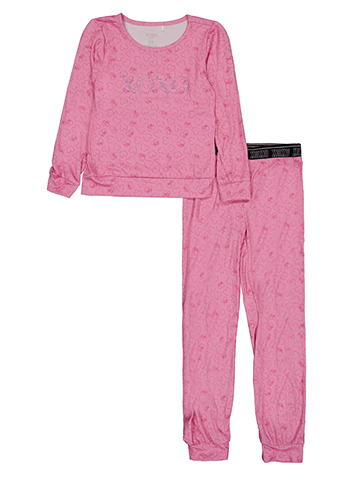 XOXO Girls' Long Sleeve Heart Print Rhinestone Pajama Set - CookiesKids.com