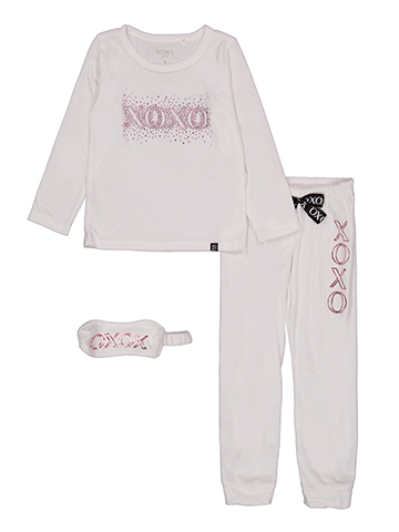 XOXO Girls' 3-Piece Long Sleeve Rhinestone Logo Tee, Pajama Pants, & Sleep Mask Set - CookiesKids.com