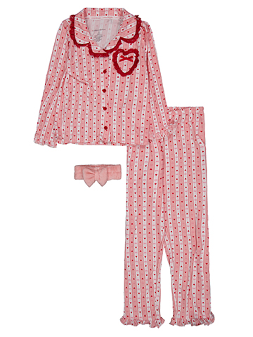 Girls' Heart Print Pajama Set with Bow - CookiesKids.com