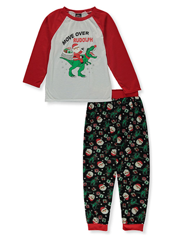 PJs & Presents Boys' 2-Piece Santa T-Rex Pajamas - CookiesKids.com