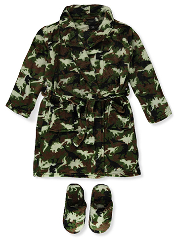 Quad Seven Boys' 2-Piece Dinosaur Camo Bathrobe & Slippers Set - CookiesKids.com