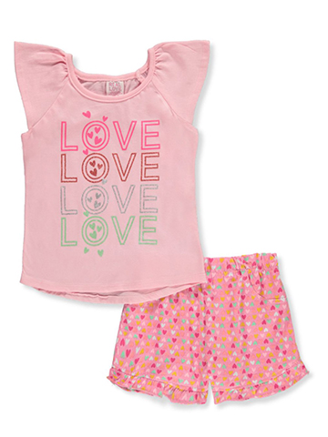 Real Love Girls' 2-Piece Hearts Shorts Set Outfit - CookiesKids.com