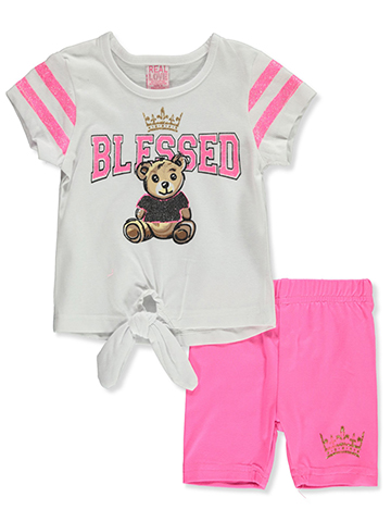 Real Love Girls' 2-Piece Bear Bike Shorts Set Outfit - CookiesKids.com